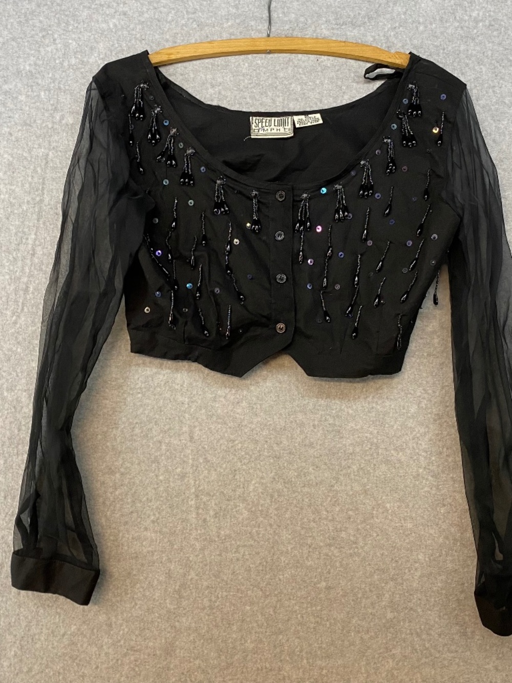 Speed Limit MPH Vintage 80s Medium Beaded Sequin Black Cropped Top